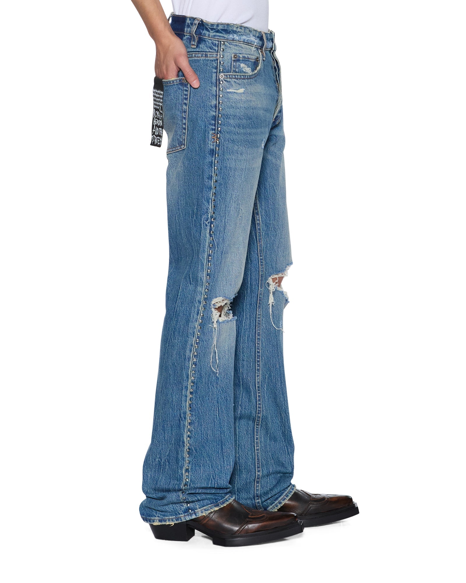 MENS BRONKO TEXAS BLUE STUDDED BOOTCUT DENIM JEANS