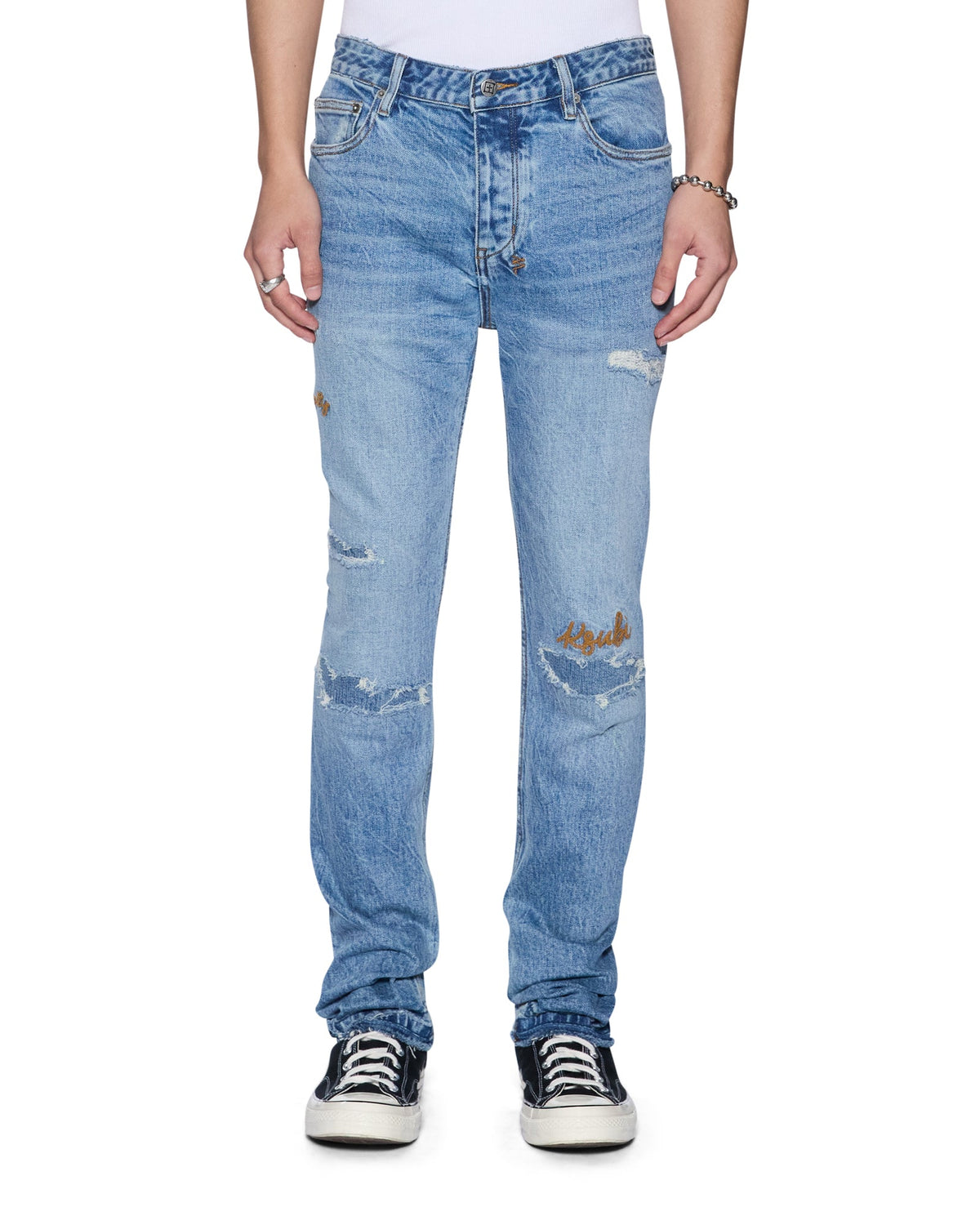 MENS CHITCH PUBLIC BLUE REPAIR SKRIBED DENIM JEANS