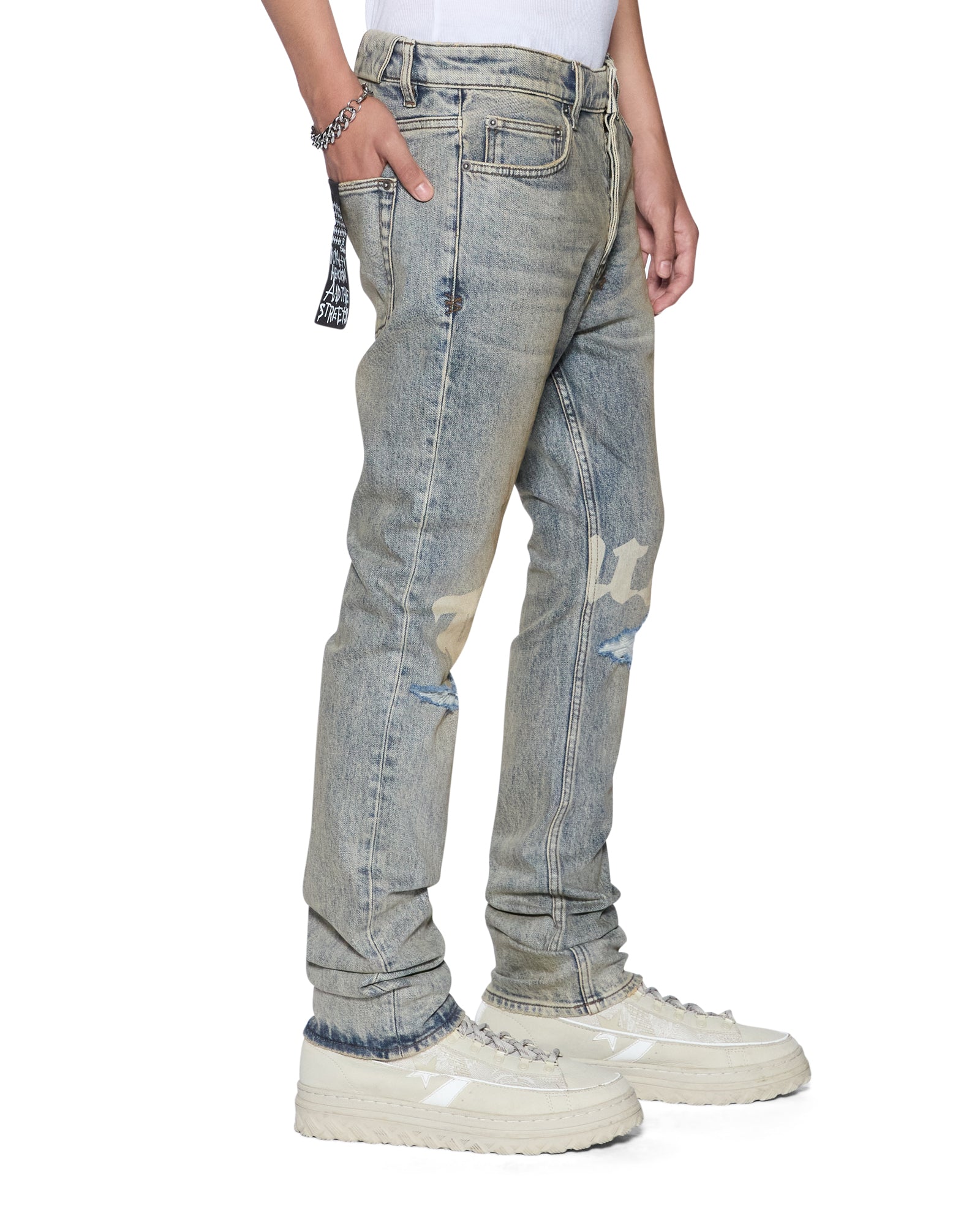 MENS CHITCH STATURE BLUE TRASHED IDOLS SLIM DENIM JEANS