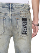 MENS CHITCH STATURE BLUE TRASHED IDOLS DENIM JEANS