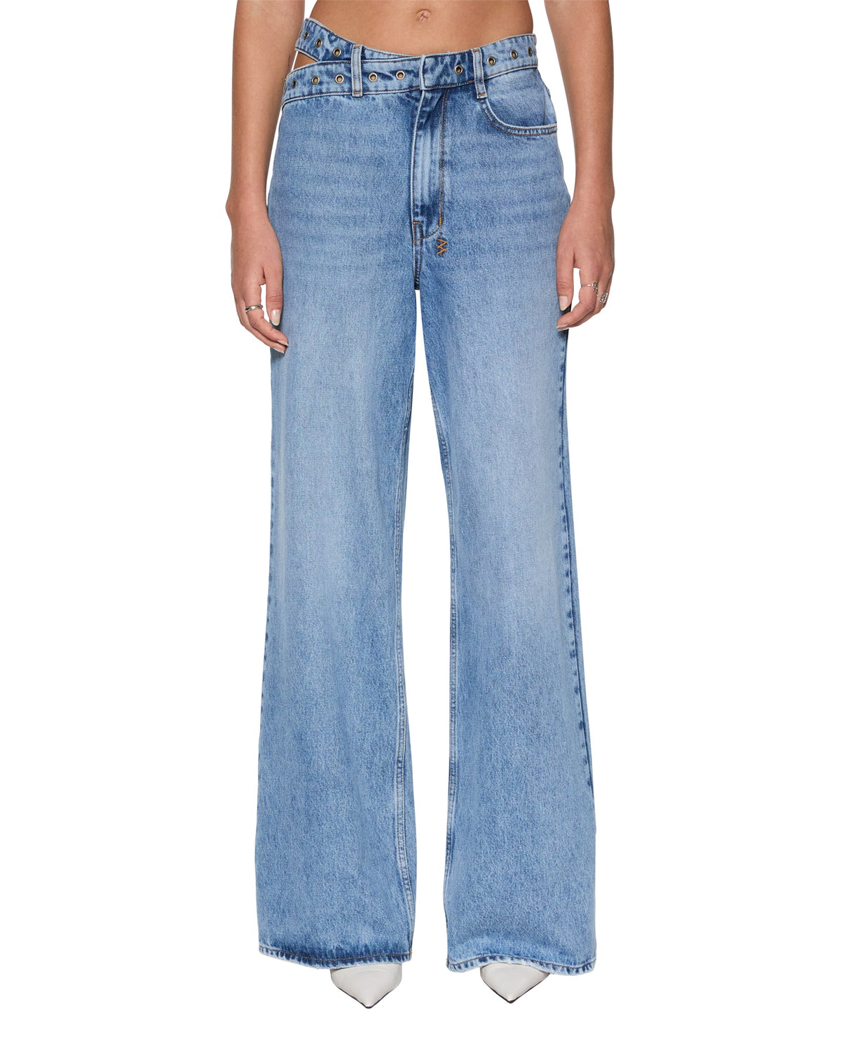 Womens Strider Dettached Belted Chroma Wide Denim Jeans - Denim