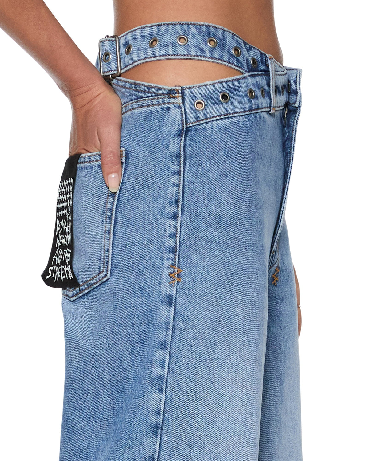 Womens Strider Dettached Belted Chroma Wide Denim Jeans - Denim