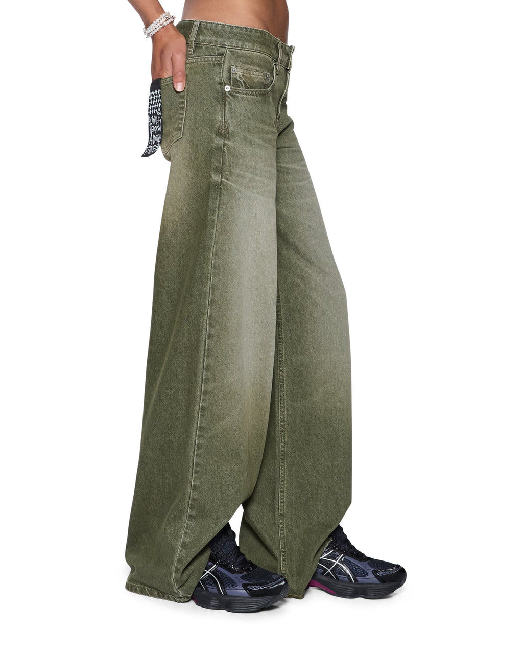 WOMENS DROPOUT LOW RISE JEAN MILITANT GREEN DENIM JEANS