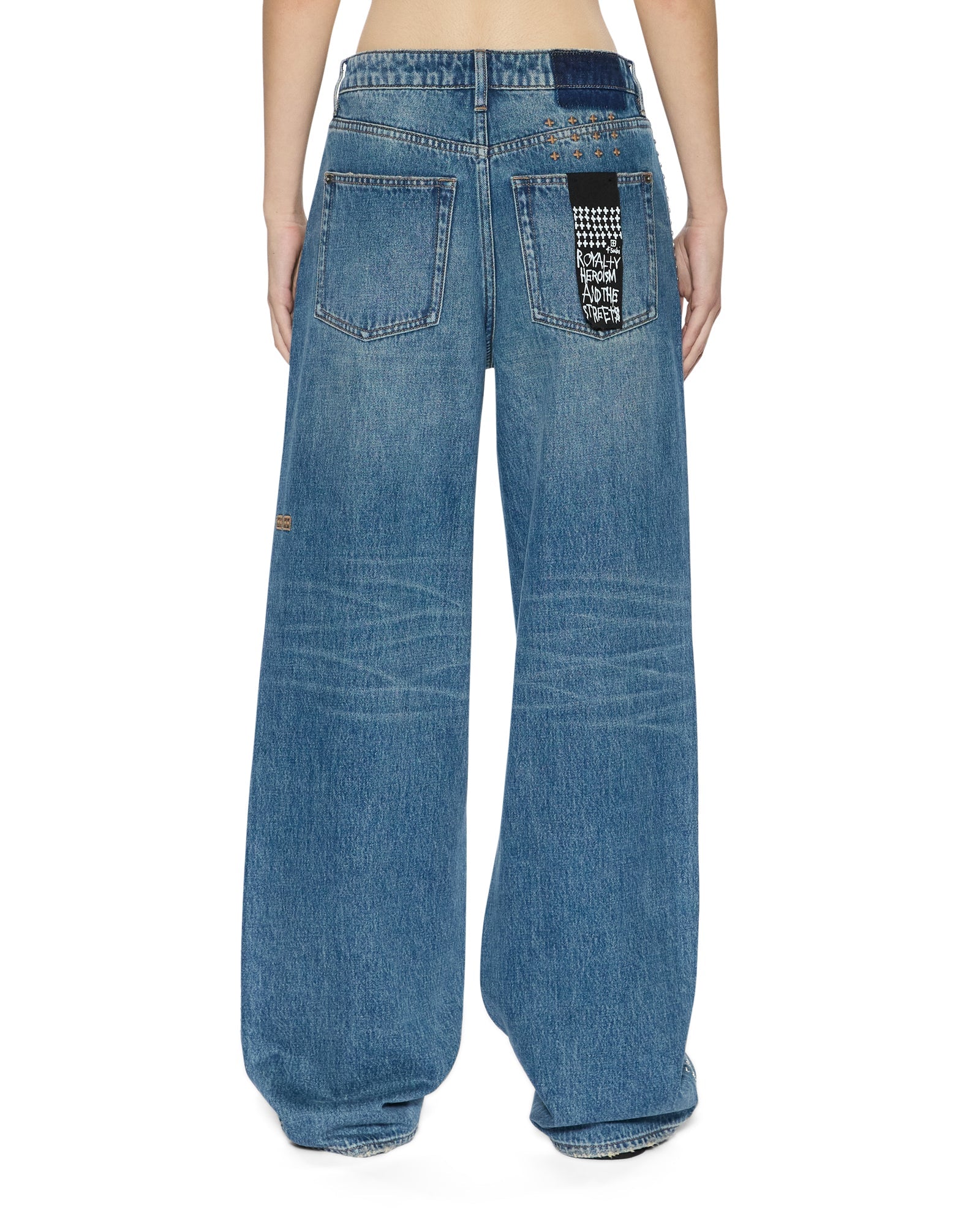 WOMENS  LOW RIDER TEXAS BLUE STUDDED RELAXED DENIM JEANS