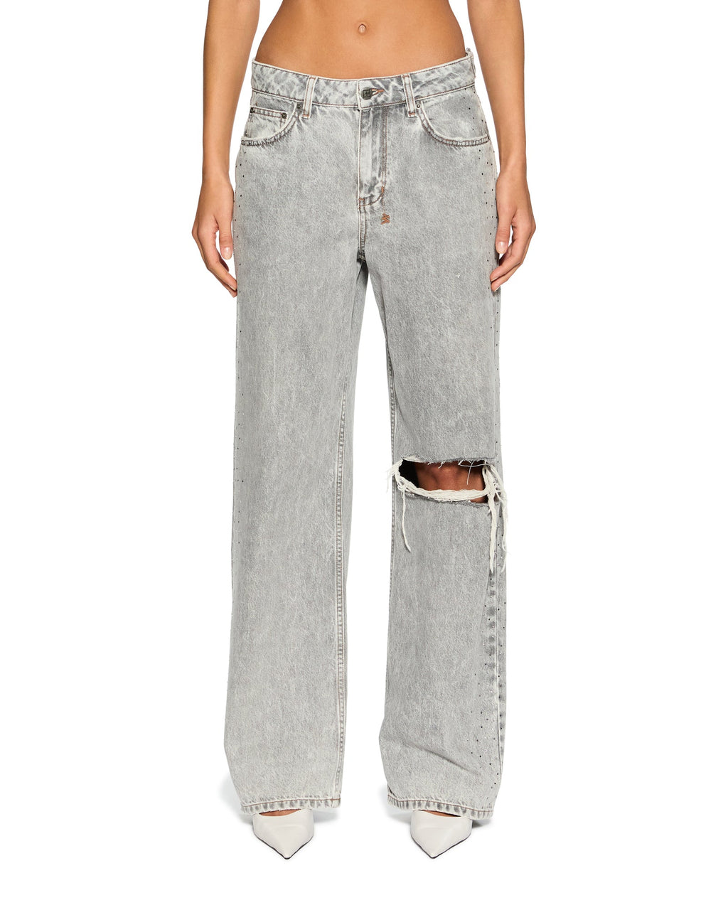 WOMENS LOW RIDER DIME KRYSTAL TRASHED DENIM JEANS