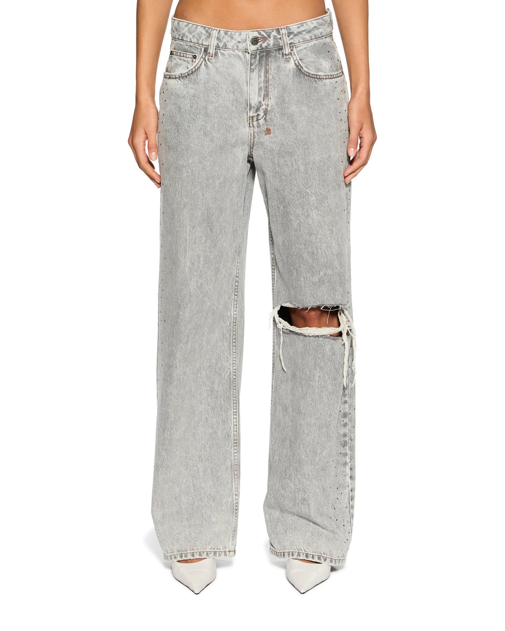 WOMENS LOW RIDER DIME KRYSTAL TRASHED DENIM JEANS