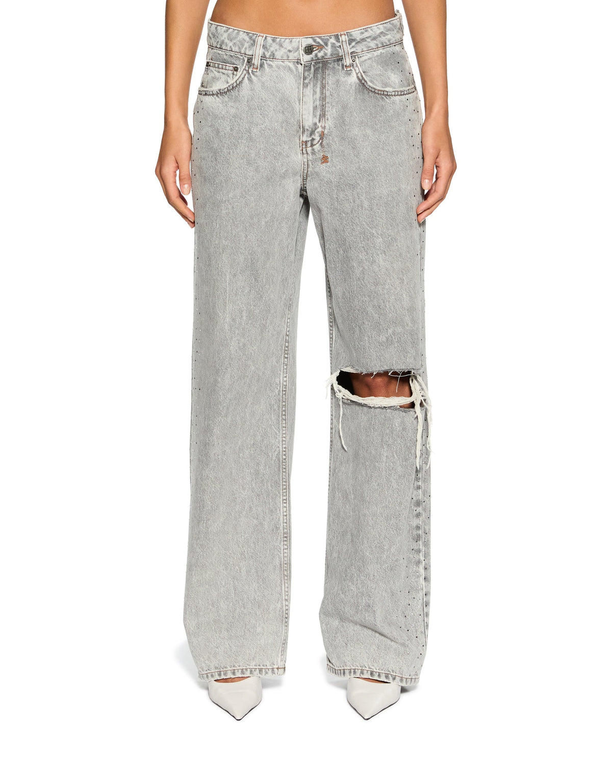 WOMENS LOW RIDER DIME KRYSTAL TRASHED DENIM JEANS