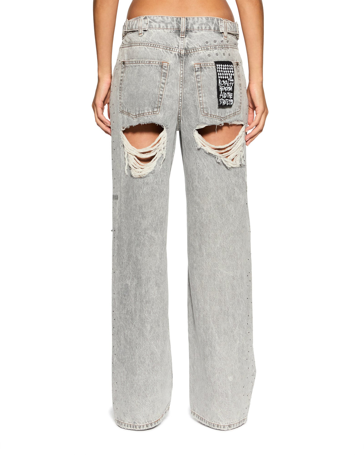 WOMENS LOW RIDER DIME KRYSTAL TRASHED DENIM JEANS