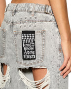 WOMENS LOW RIDER DIME KRYSTAL TRASHED DENIM JEANS