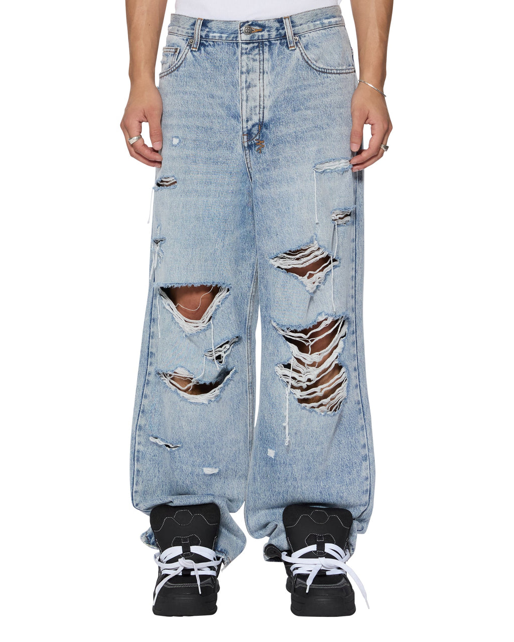 MENS MAXX BUNKER BLUE TRASHED DENIM JEANS