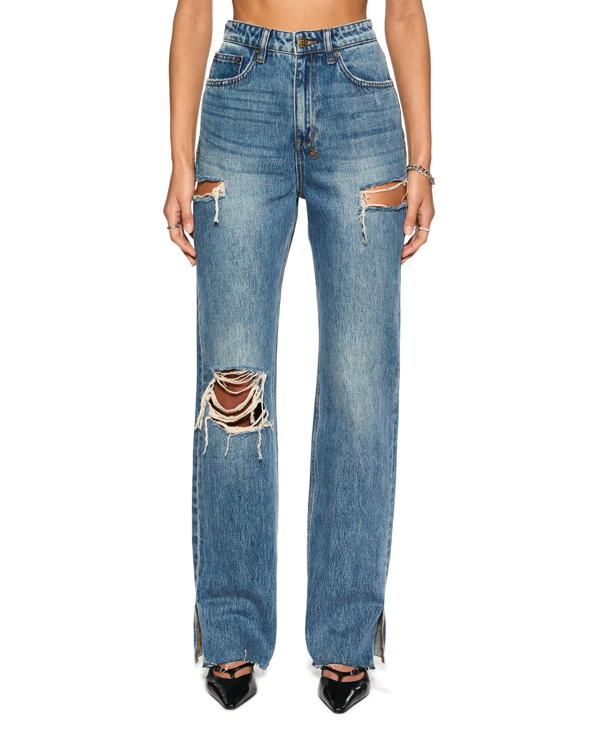 Womens Playback Aged Kut Out Straight Denim Jeans - Denim