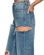 Womens Playback Aged Kut Out Straight Denim Jeans - Denim