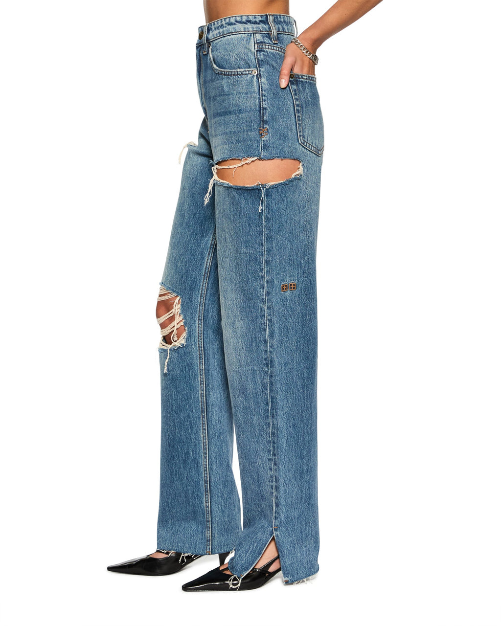 Womens Playback Aged Kut Out Straight Denim Jeans - Denim