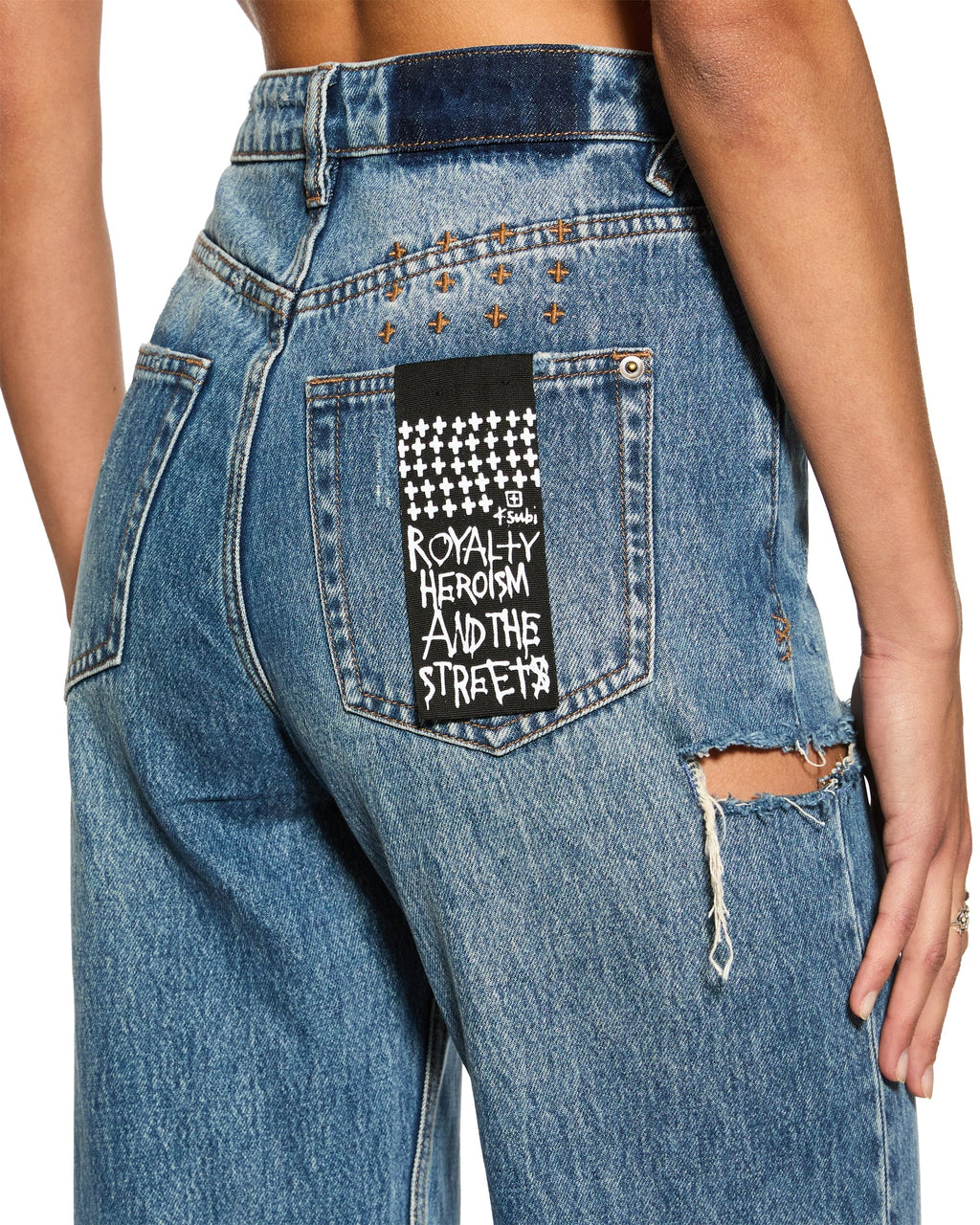 Womens Playback Aged Kut Out Straight Denim Jeans - Denim