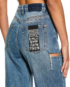 Womens Playback Aged Kut Out Straight Denim Jeans - Denim