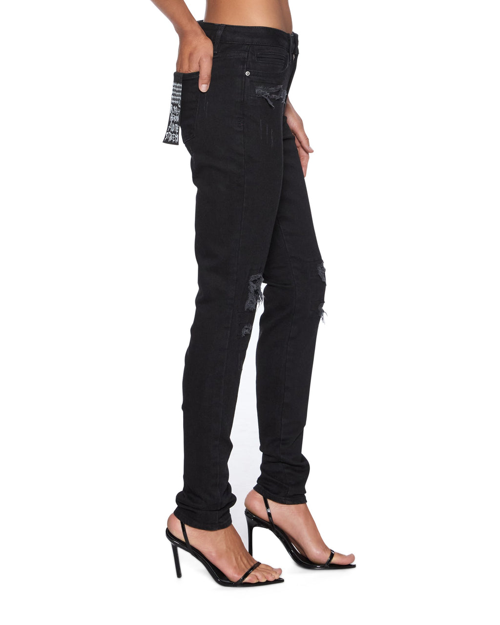WOMENS SPRAY ON XTRA BONEYARD BLACK DENIM JEANS