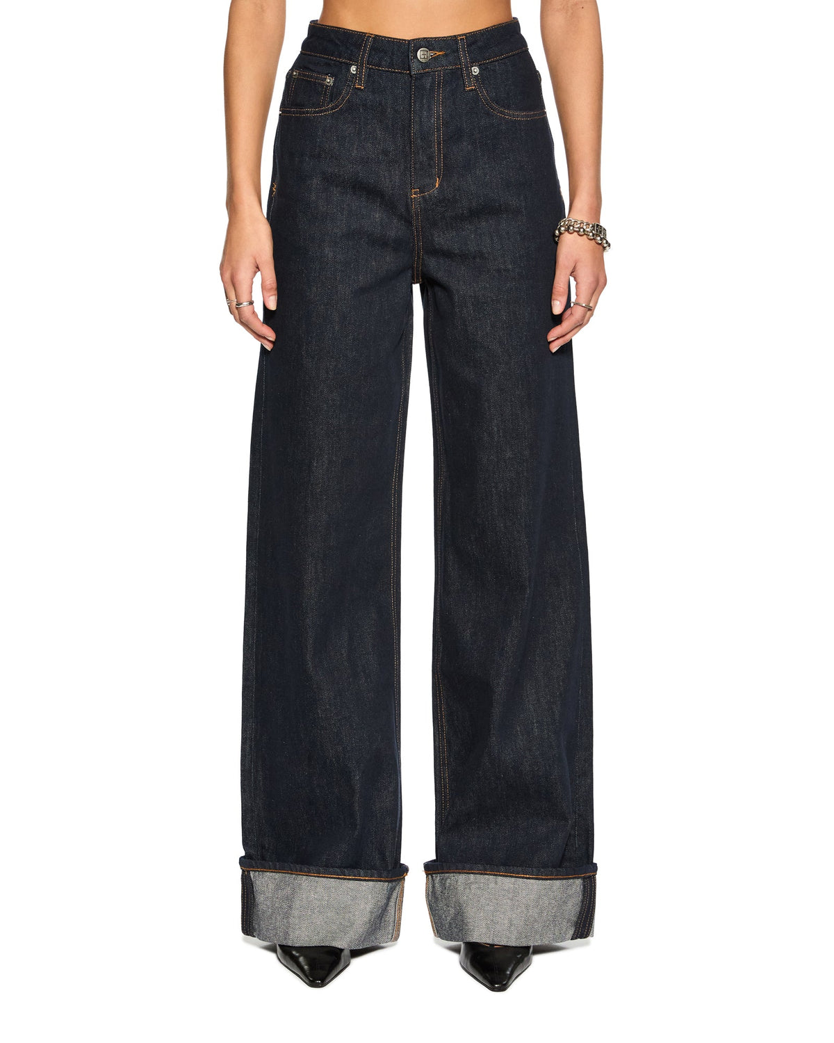 Womens Strider Cuff Original Wide Denim Jeans - Denim