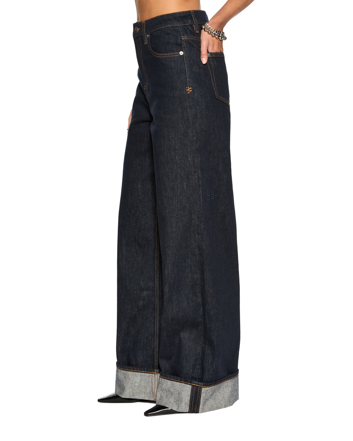 Womens Strider Cuff Original Wide Denim Jeans - Denim