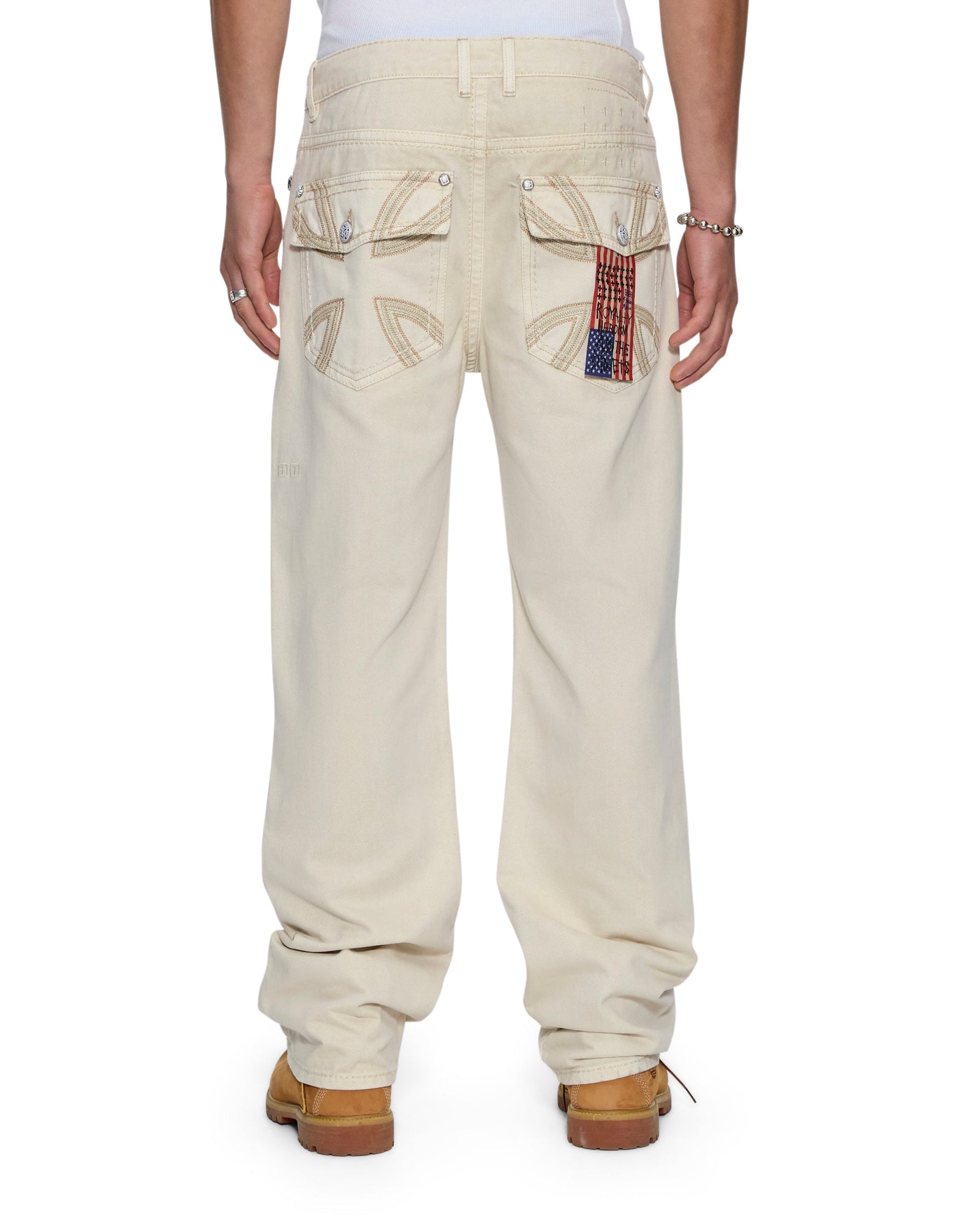 MENS KSUBI X ALICE HOLLYWOOD TORO IVORY BOOTCUT DENIM JEANS