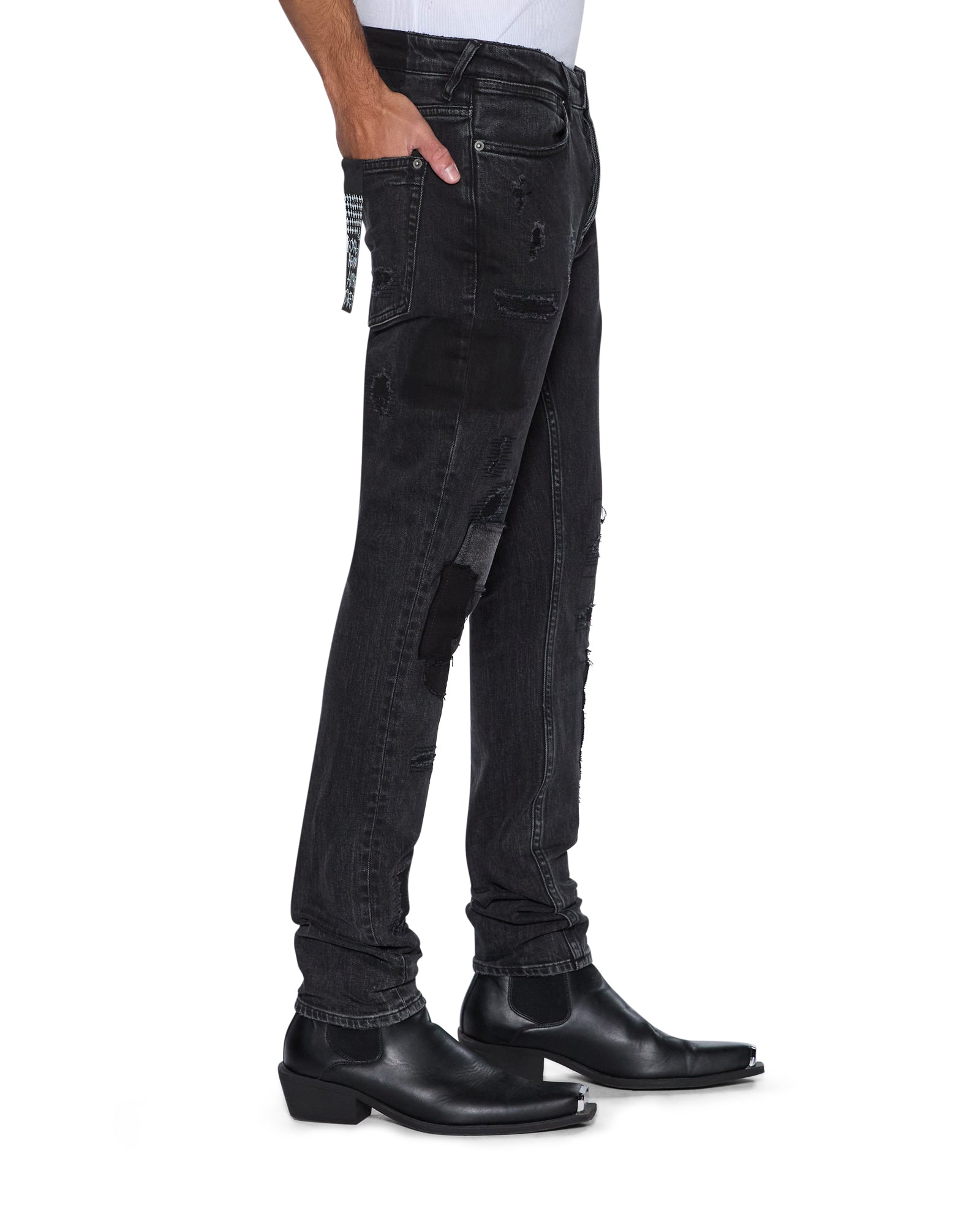 MENS VAN WINKLE LED BLACK ROCKSTAR REPAIR SKINNY DENIM JEANS