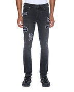 MENS VAN WINKLE ROADHOUSE BLACK PATCHED DENIM JEANS