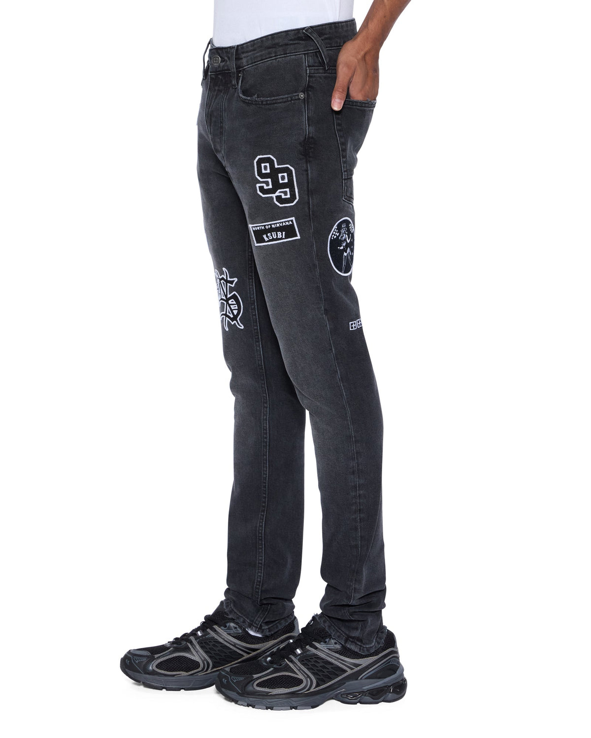 MENS VAN WINKLE ROADHOUSE BLACK PATCHED DENIM JEANS