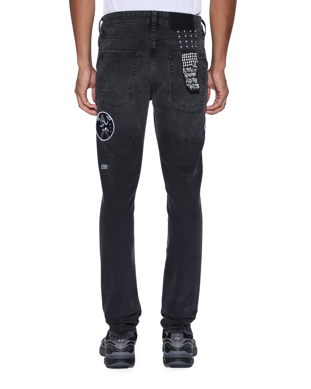 MENS VAN WINKLE ROADHOUSE BLACK PATCHED DENIM JEANS