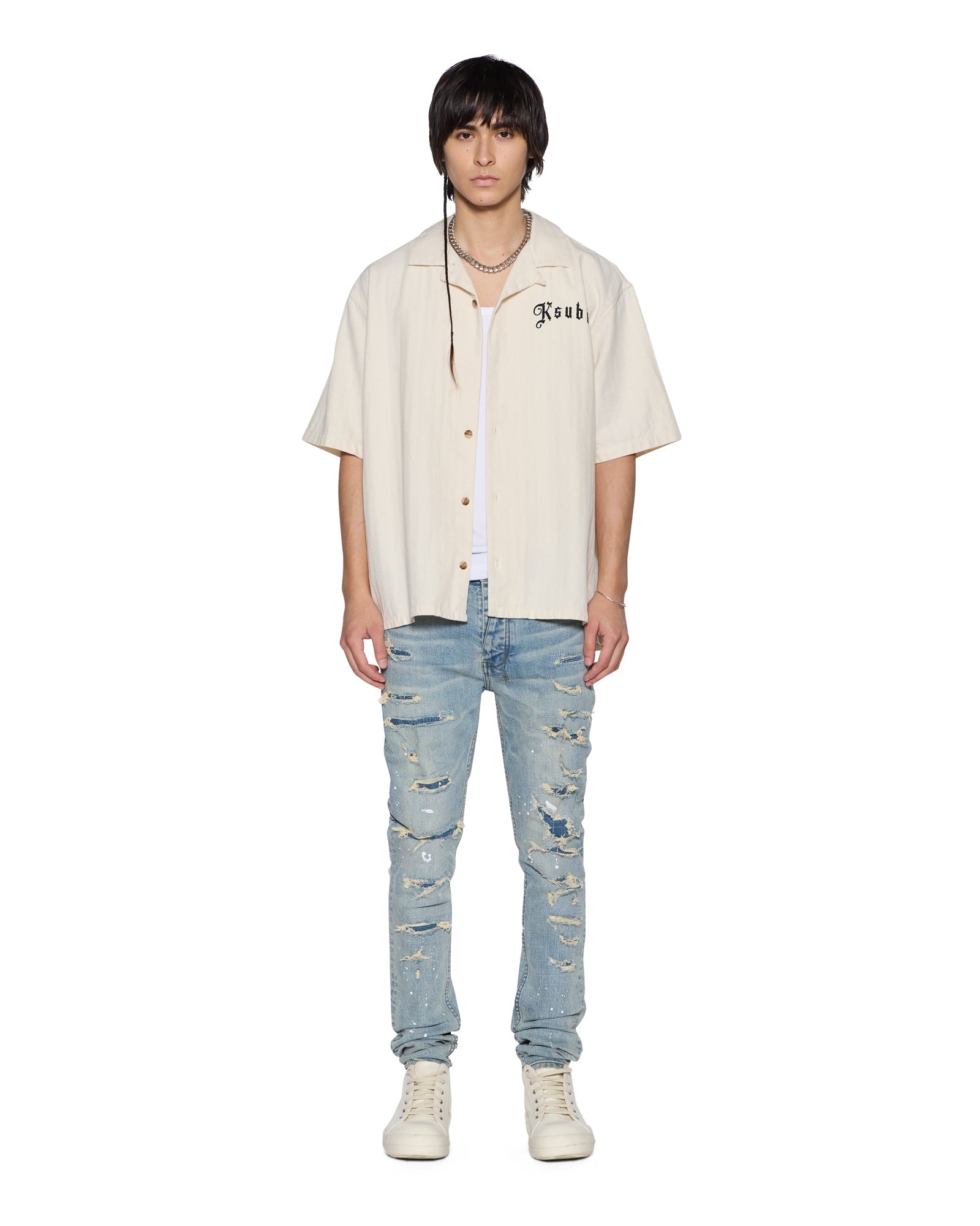 MENS  VAN WINKLE SCATTER BLUE SKINNY DENIM JEANS