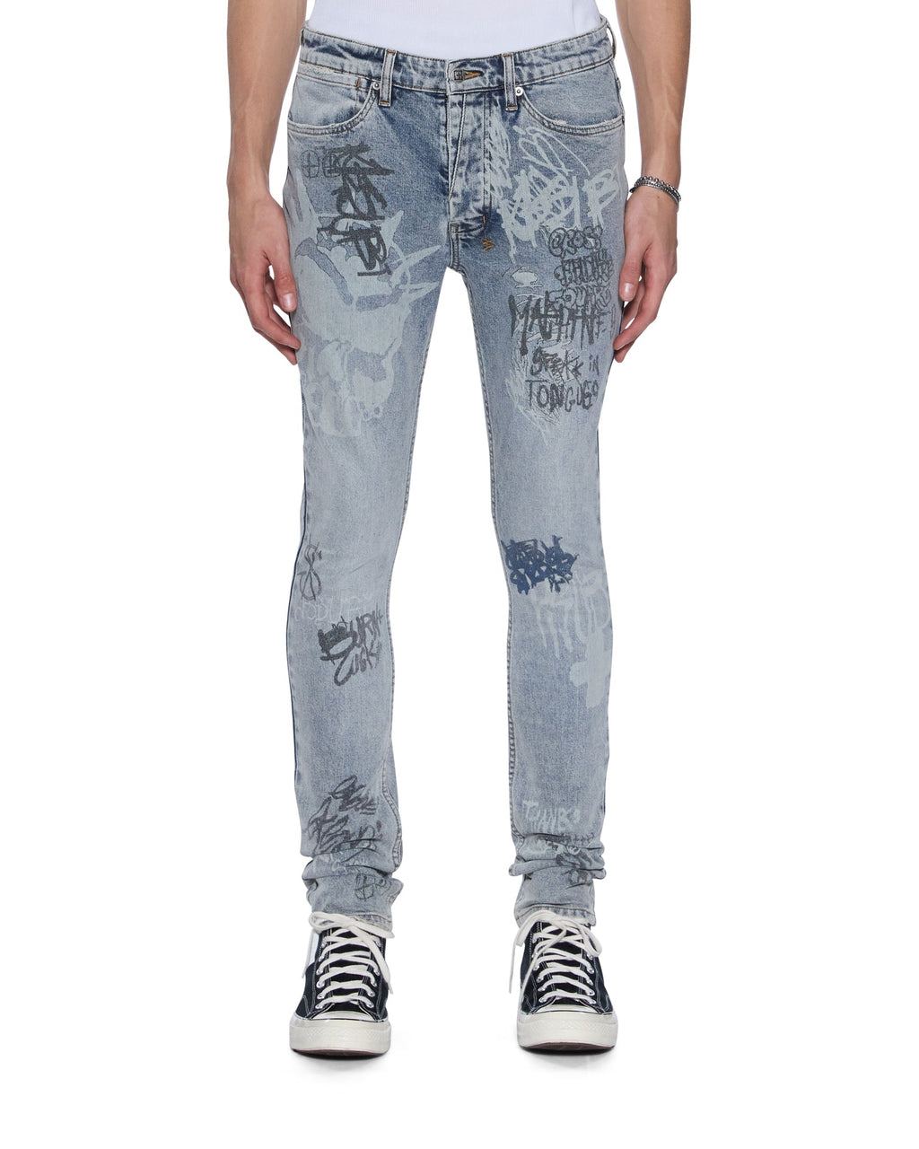 MENS VAN WINKLE ROGUE BLUE GRAFFITI DENIM JEANS