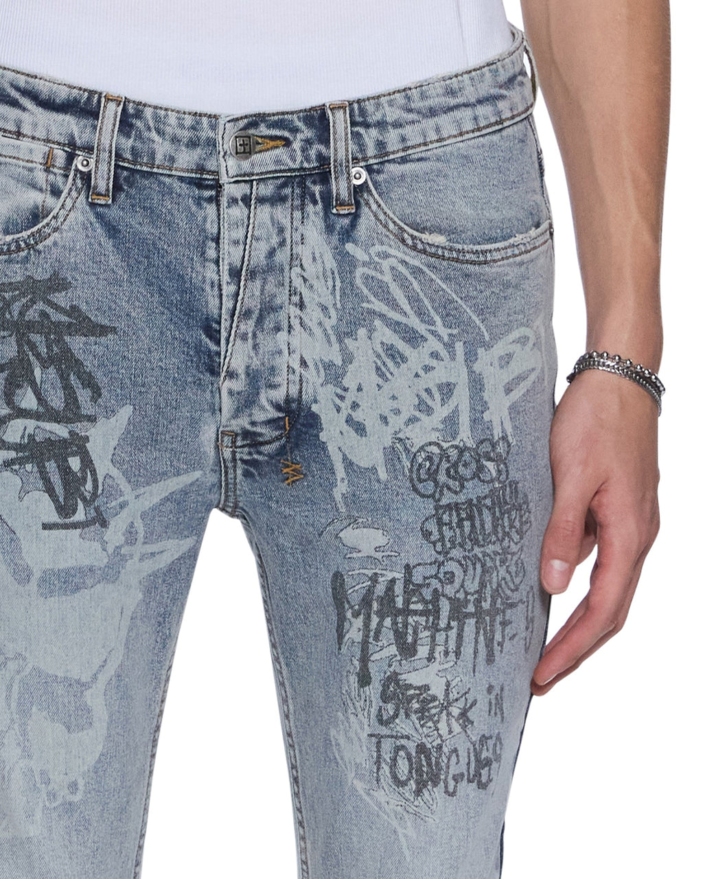 MENS VAN WINKLE ROGUE BLUE GRAFFITI DENIM JEANS