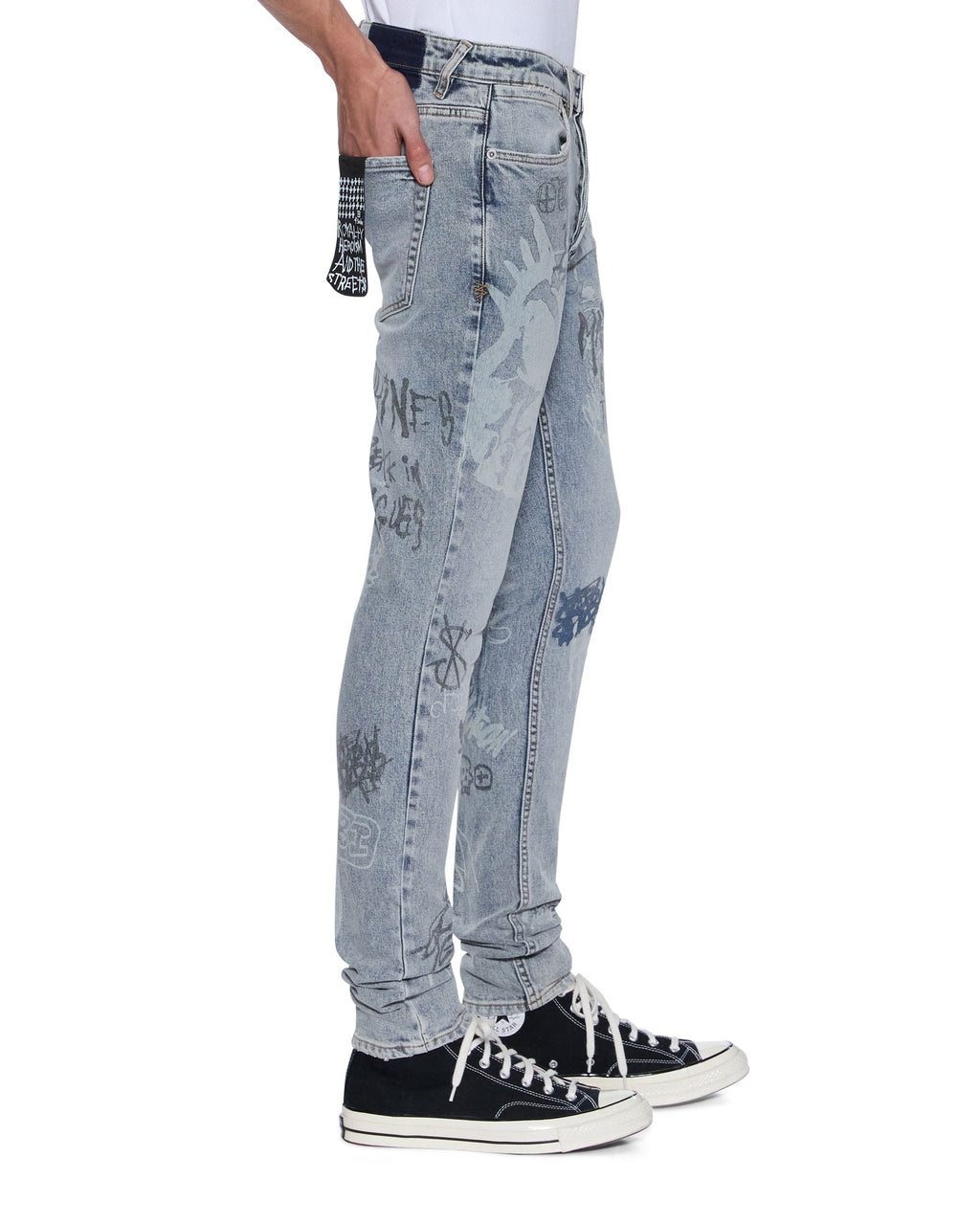 MENS VAN WINKLE ROGUE BLUE GRAFFITI DENIM JEANS