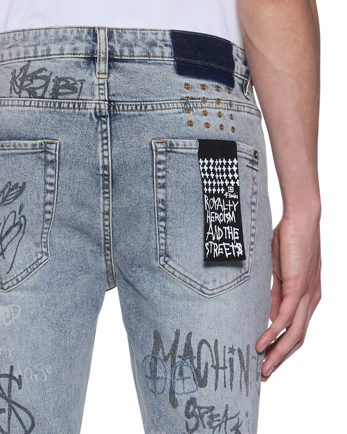 MENS VAN WINKLE ROGUE BLUE GRAFFITI DENIM JEANS