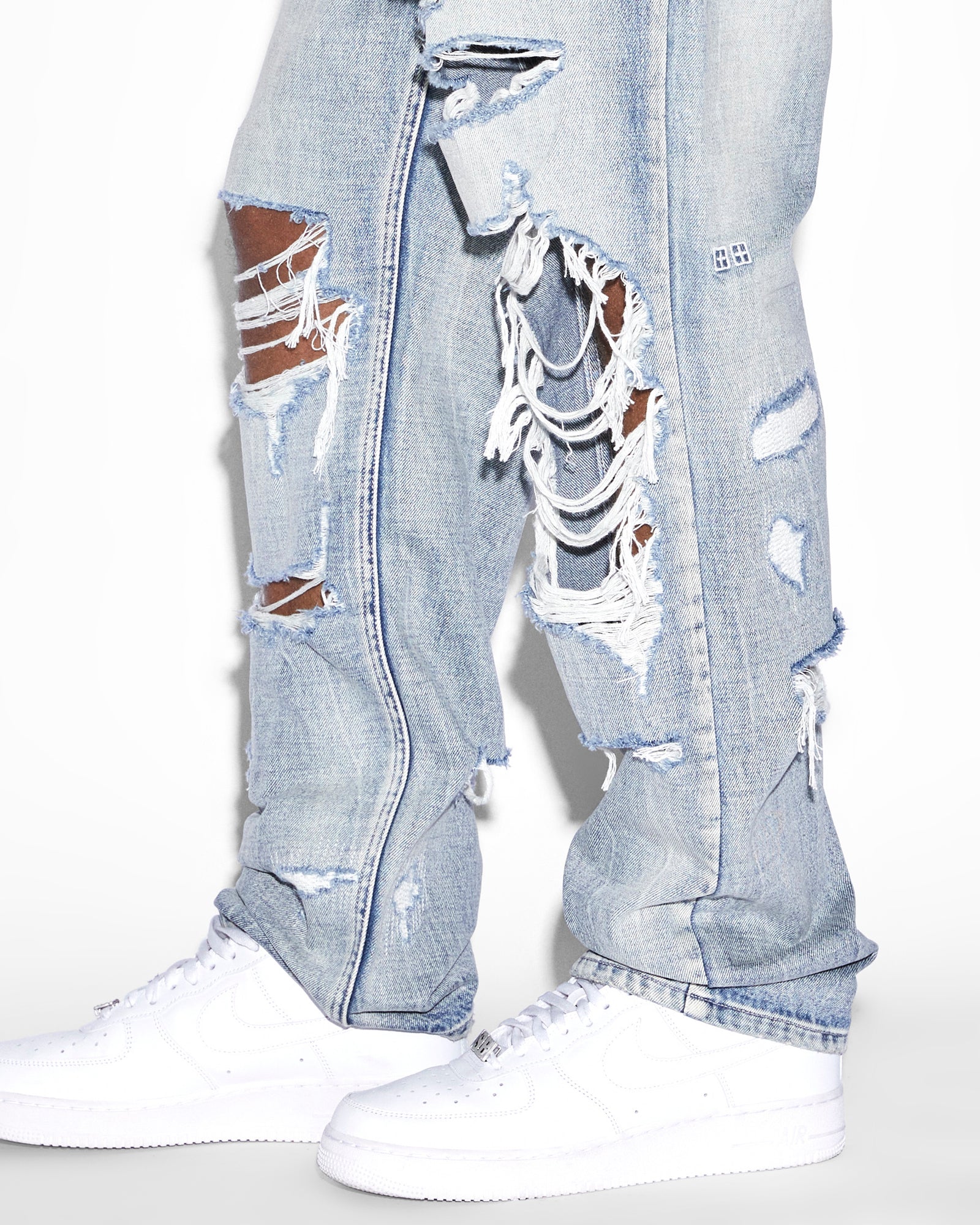 MENS ANTI K PUNK BLUE SHRED RELAXED DENIM JEANS