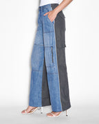 WOMENS BAGGY JEAN NYLON SPLICE DENIM JEANS