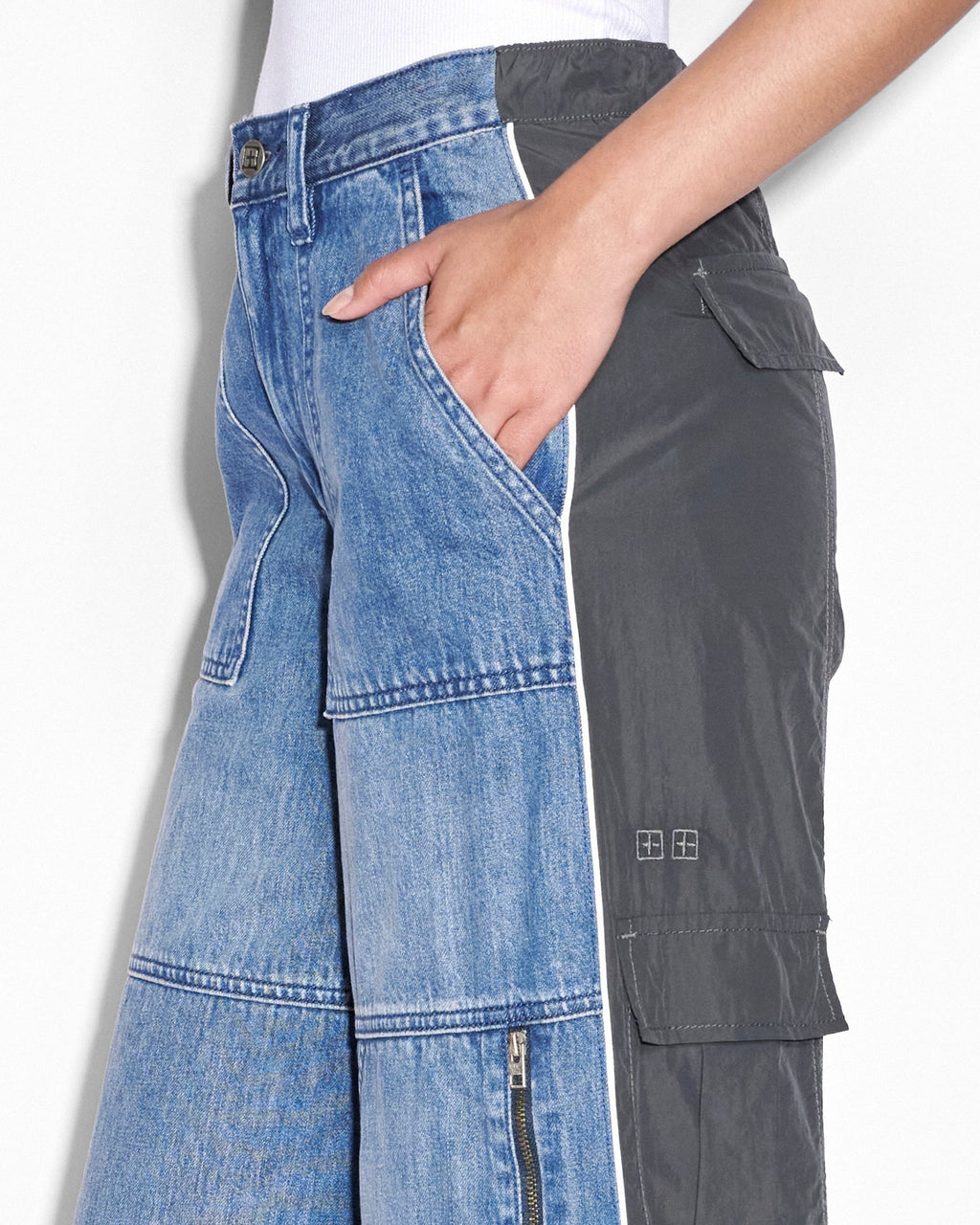 WOMENS BAGGY JEAN NYLON SPLICE DENIM JEANS