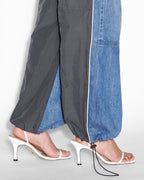 WOMENS BAGGY JEAN NYLON SPLICE DENIM JEANS
