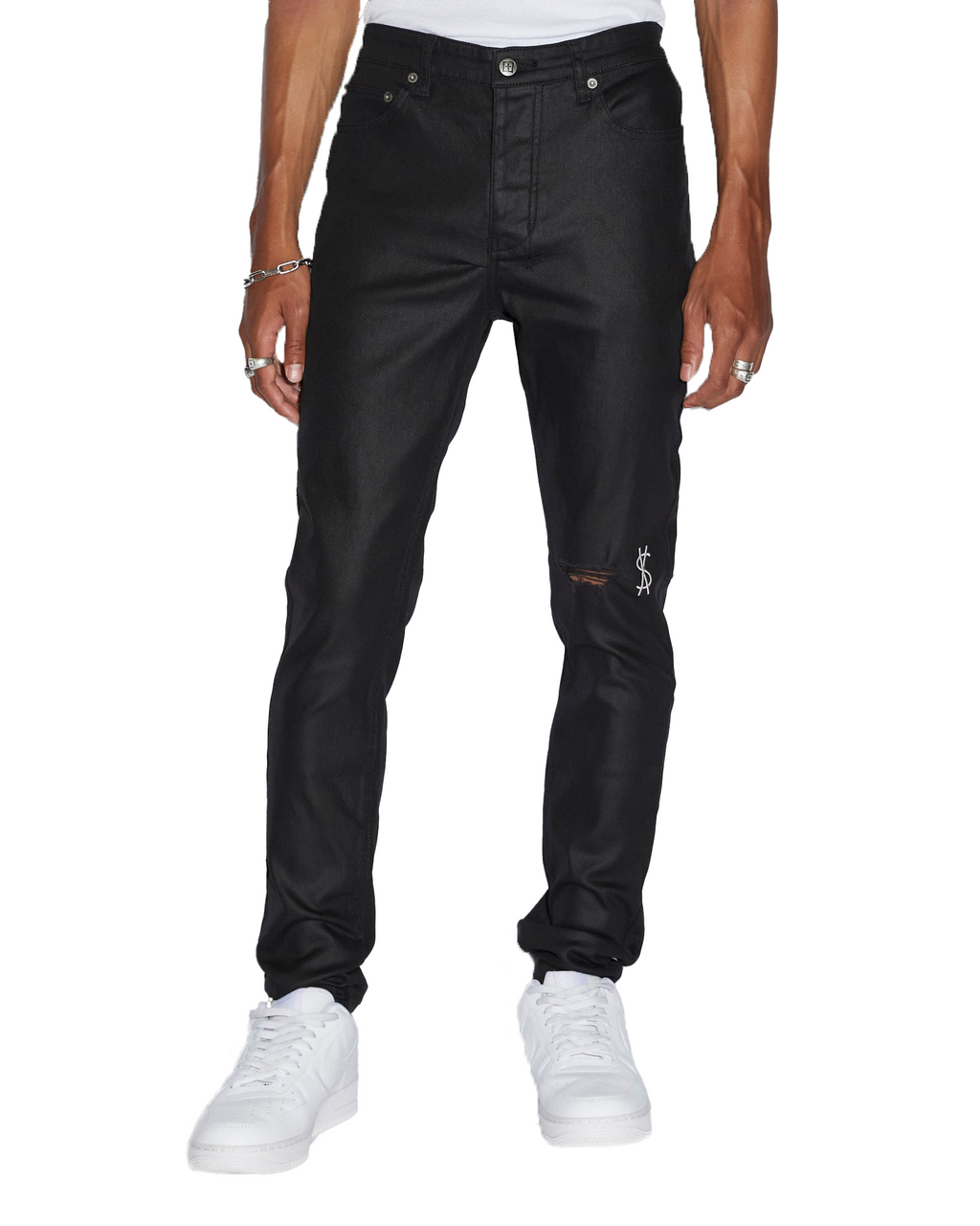 Mens Chitch Waxed Silver Slim Denim Jeans - Black
