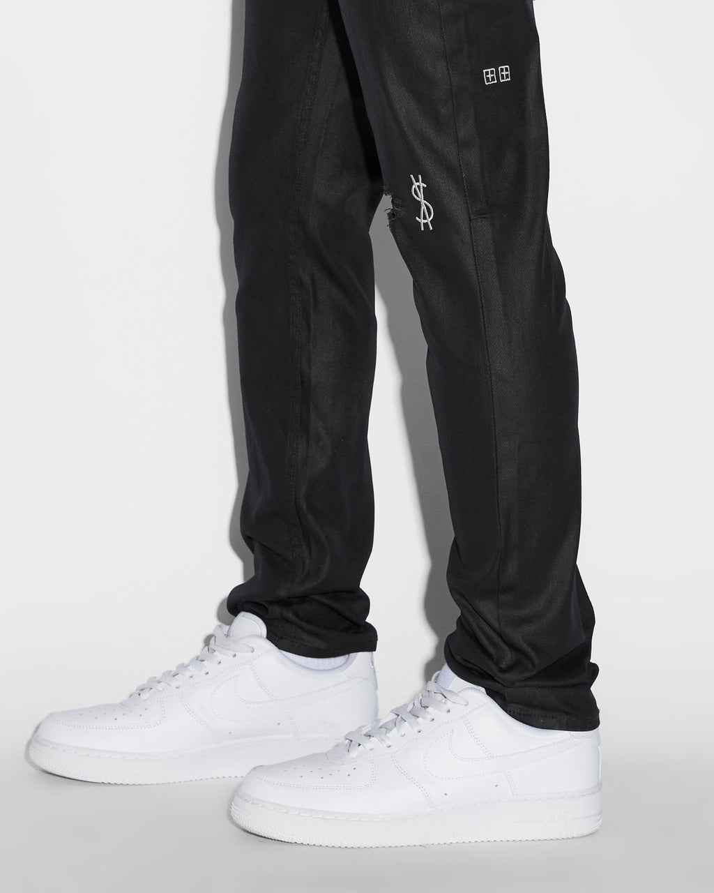 Mens Chitch Waxed Silver Slim Denim Jeans - Black