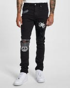 MENS CHITCH K PATCH ACE BLACK DENIM JEANS