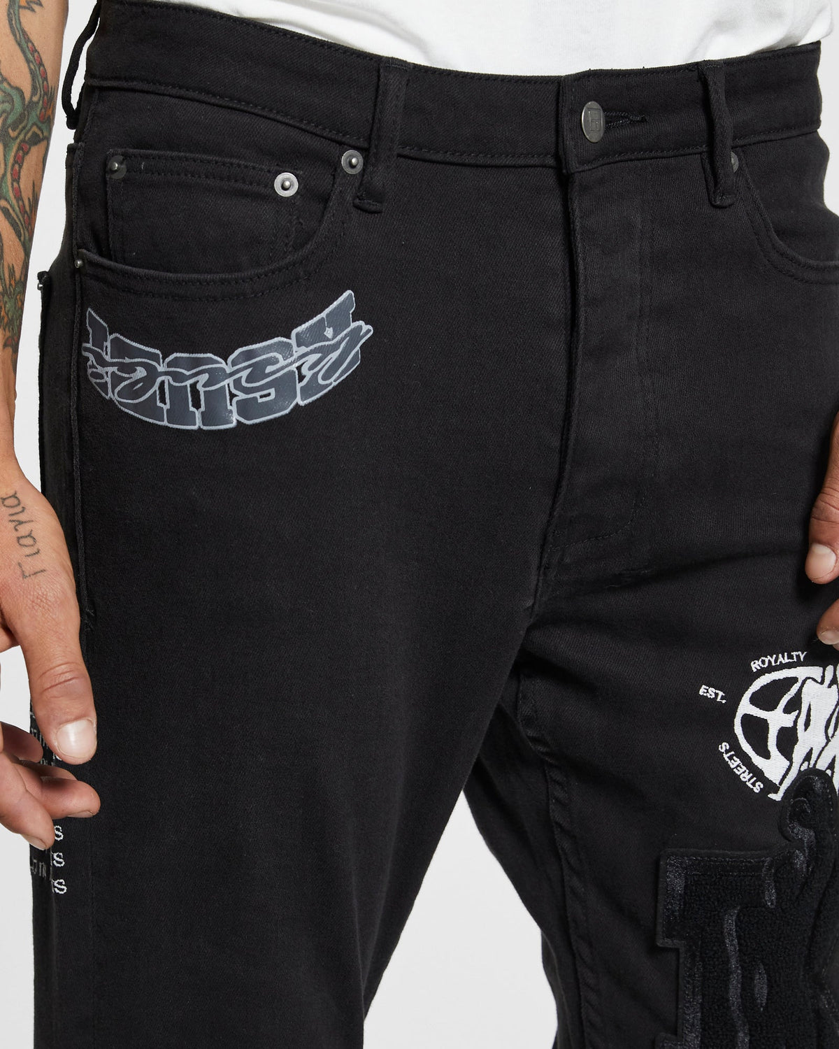 MENS CHITCH K PATCH ACE BLACK DENIM JEANS