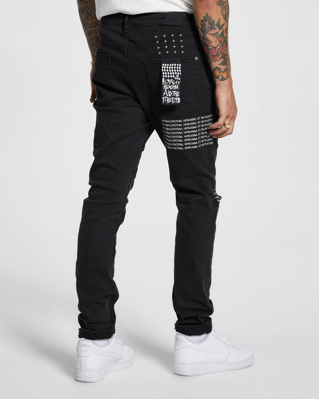 MENS CHITCH K PATCH ACE BLACK DENIM JEANS