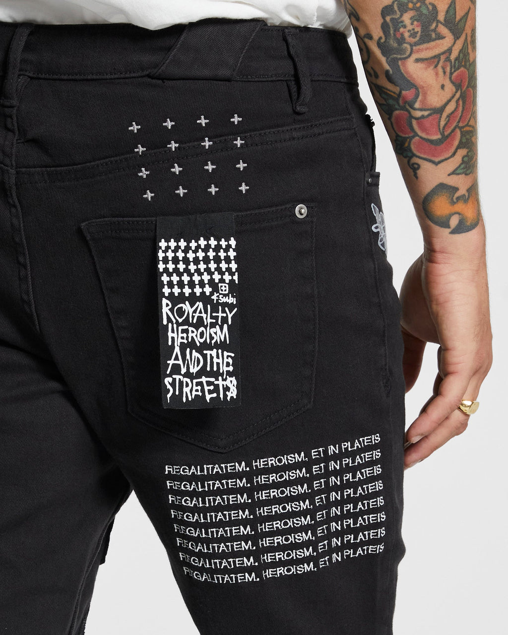 MENS CHITCH K PATCH ACE BLACK DENIM JEANS