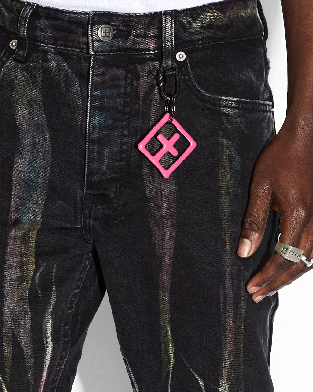 Mens Chitch Pink Refrakt Slim Denim Jeans - Black