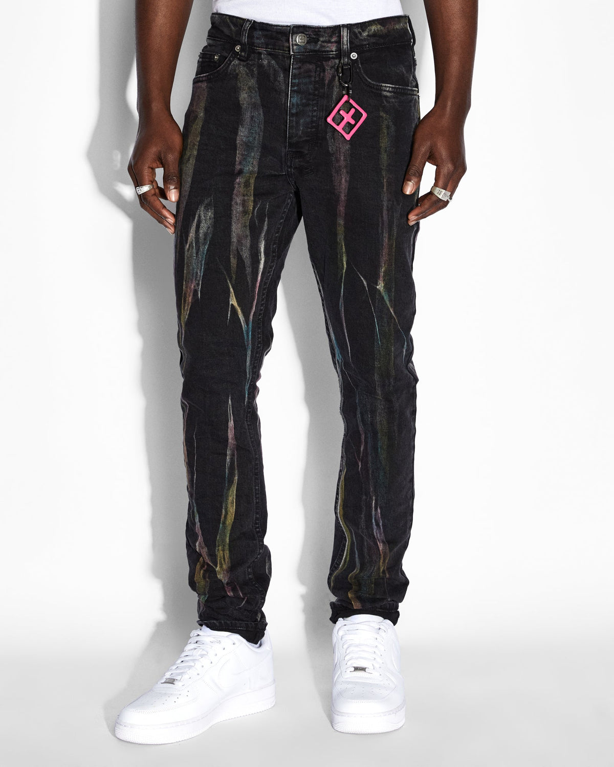 Mens Chitch Pink Refrakt Slim Denim Jeans - Black