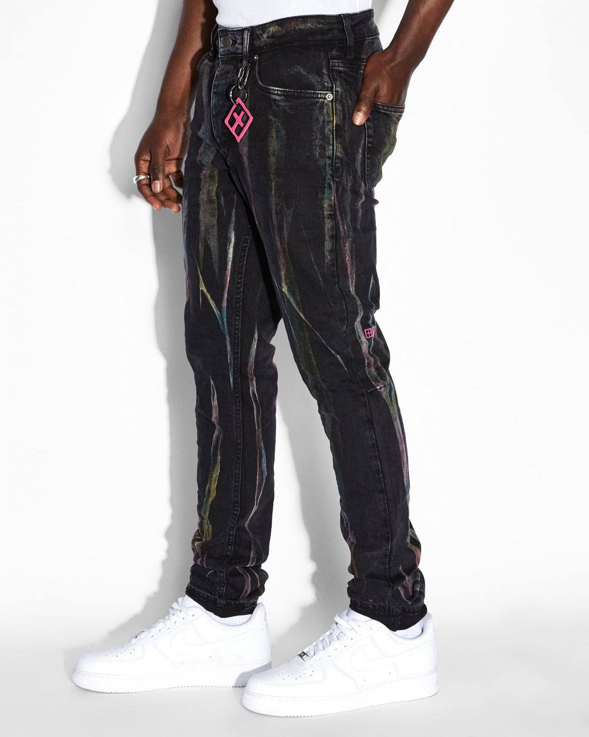 Mens Chitch Pink Refrakt Slim Denim Jeans - Black