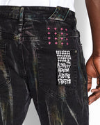 Mens Chitch Pink Refrakt Slim Denim Jeans - Black