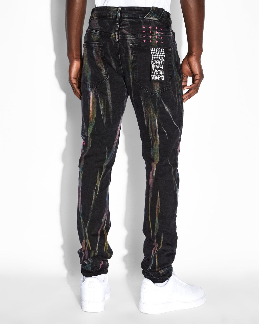 Mens Chitch Pink Refrakt Slim Denim Jeans - Black