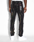 Mens Chitch Pink Refrakt Slim Denim Jeans - Black