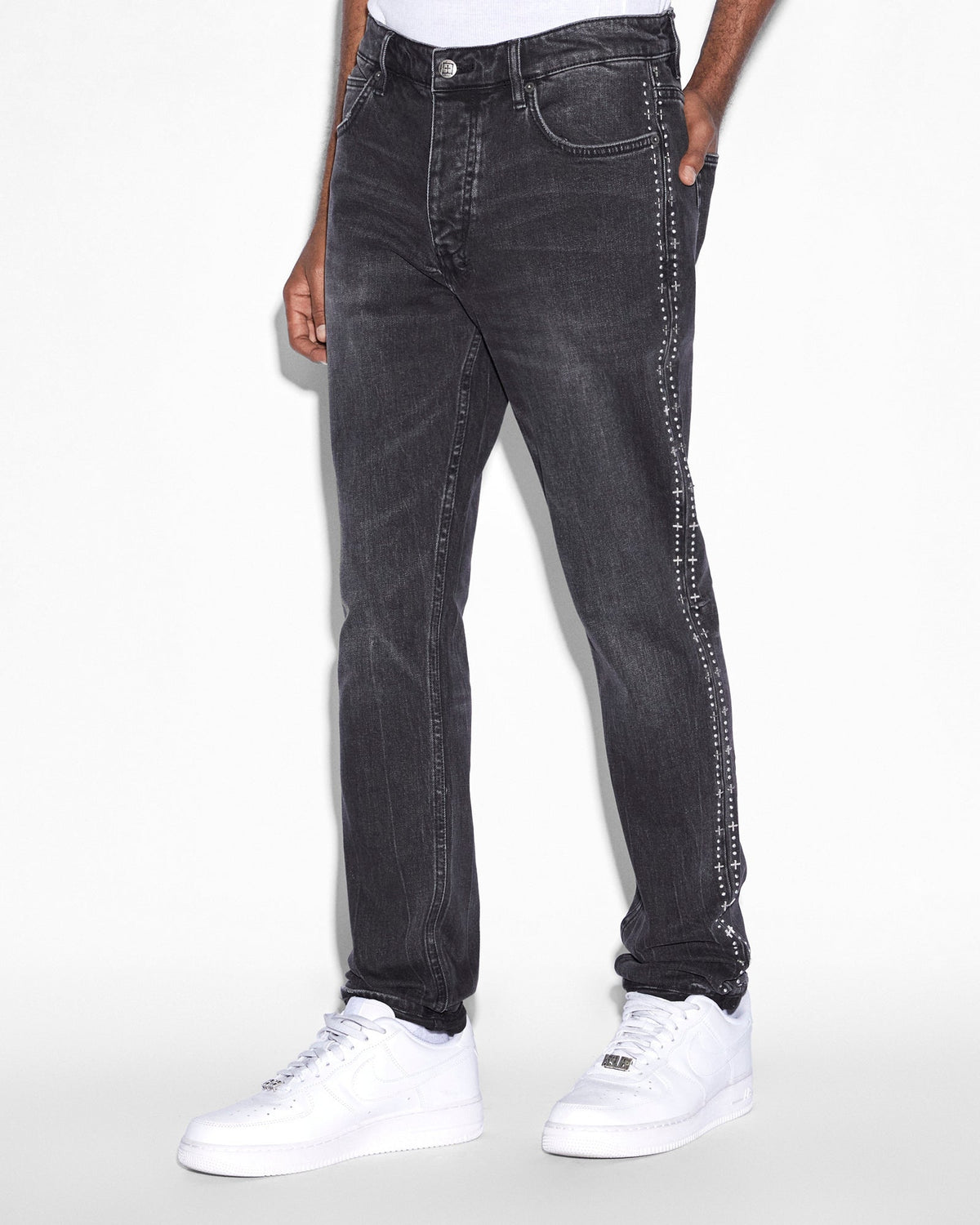 MENS CHITCH METALIK STRIPE BLACK DENIM JEANS