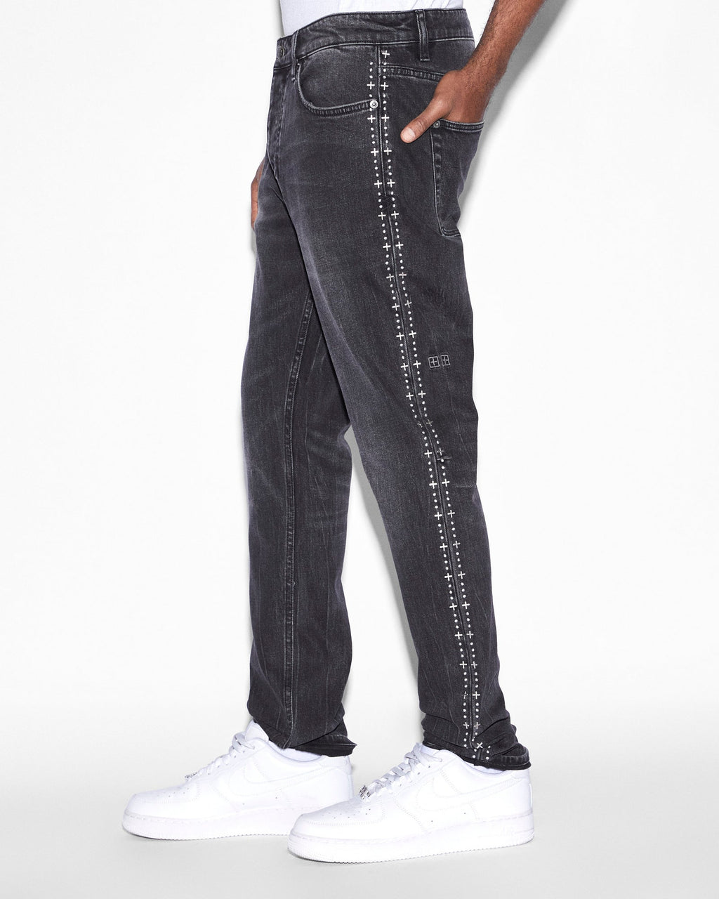 MENS CHITCH METALIK STRIPE BLACK DENIM JEANS